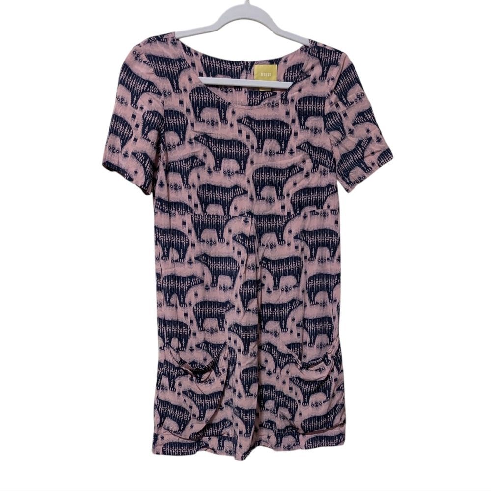 Maeve Zola Bear print dress women's size 2 Anthropologie mini pockets ikat boho